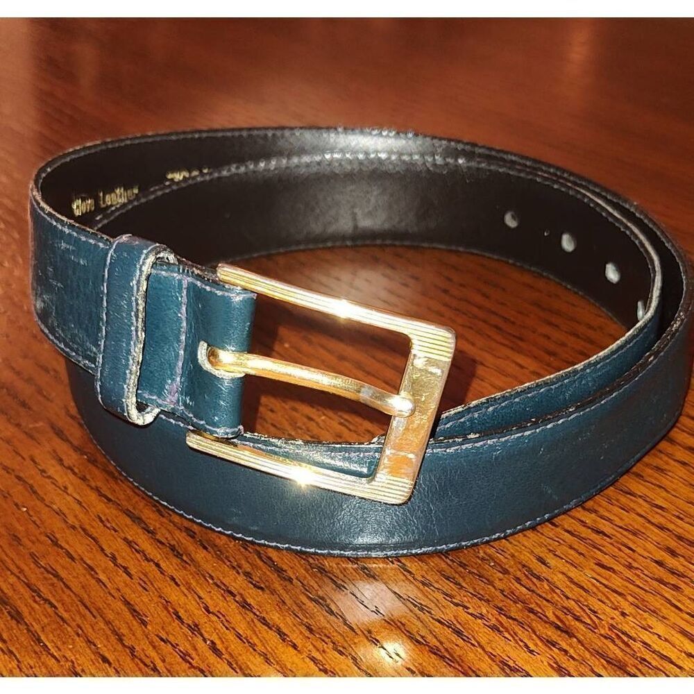 Lejon Vintage Belt Glove Leather Navy Blue Size 32 #7294 Gold tone hardware